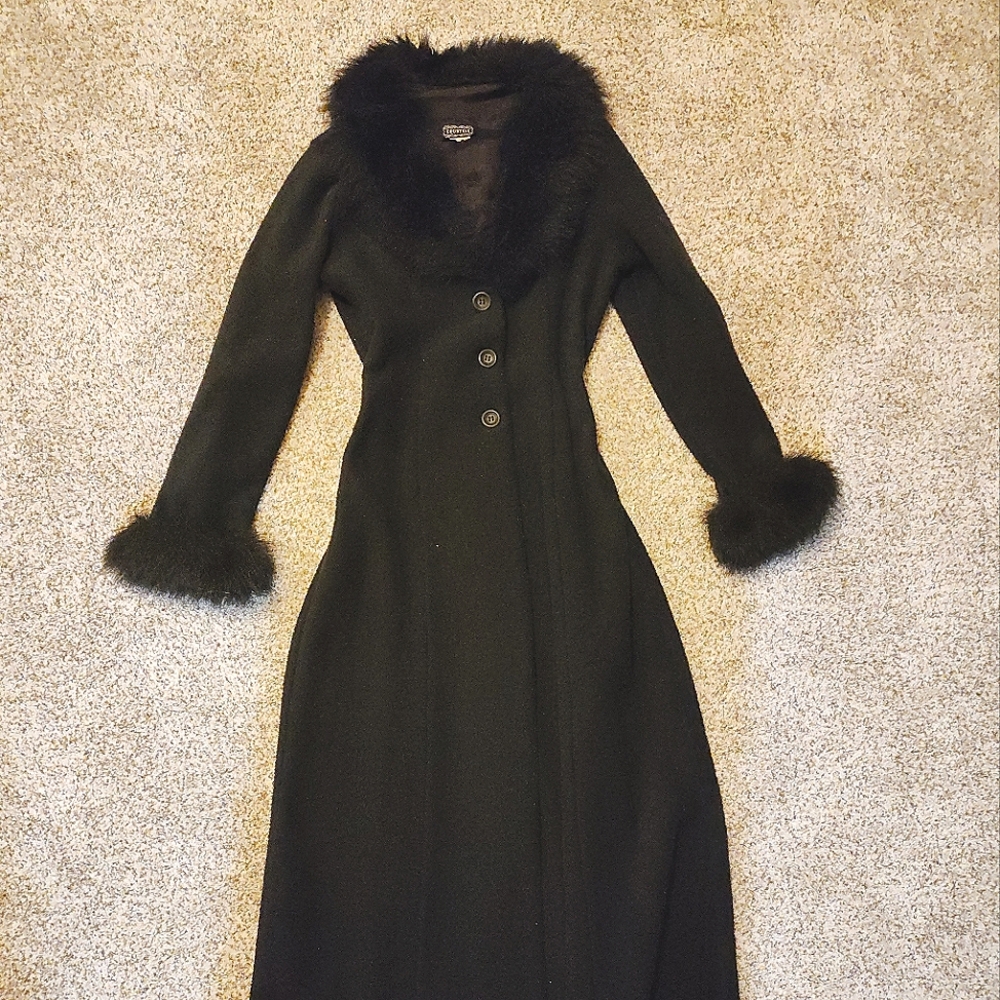 Black Countess Faux Fur Trim Trench Coat
